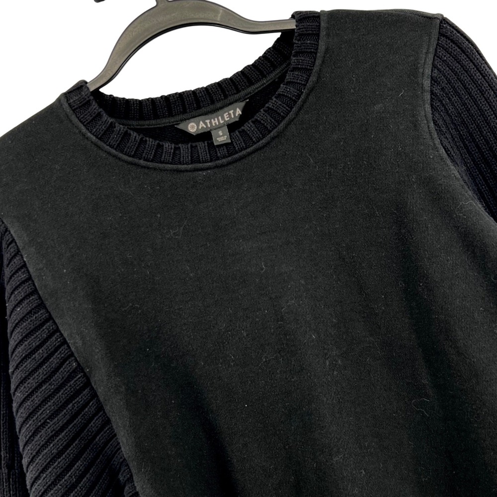 Athleta Black Sweater Womens Small Knit Panel Asymmetric Hem‎ Long Sleeve Top